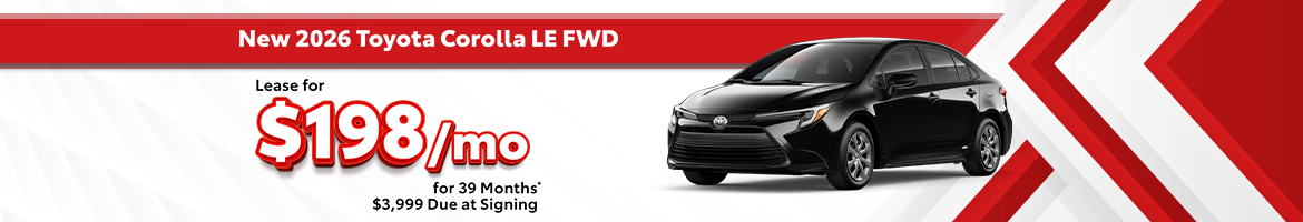 Lease a new 2026 Toyota Corolla LE for only $198 per month